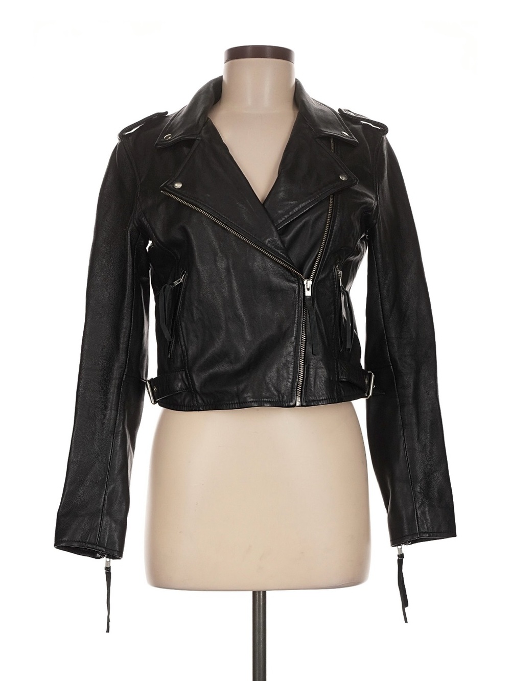 Sezane Zig Black Leather Moto Jacket Size 40